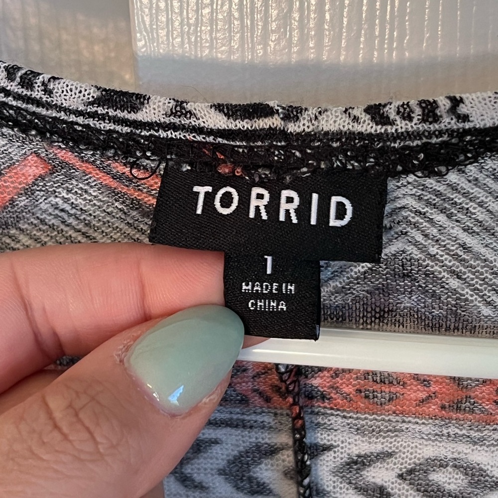 Torrid Open Front Kimono, Black & Orange, Aztec Print, size 1X - Picture 2 of 4